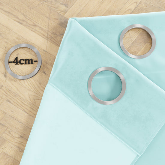 PETTI Tenda A Pannello In Velluto Per Interni Con Anelli E Pizzo Rebrodè, 140x280 Cm, Celeste By Sissy