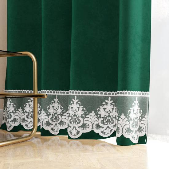 PETTI Tenda A Pannello In Velluto Per Interni Con Anelli E Pizzo Rebrodè, 140x280 Cm, Smeraldo By Sissy