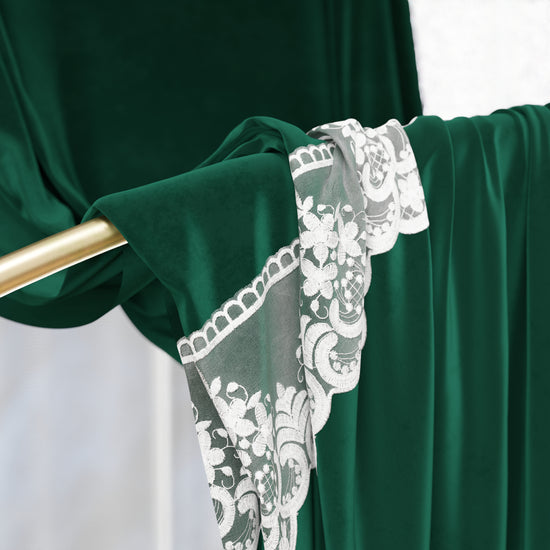 PETTI Tenda A Pannello In Velluto Per Interni Con Anelli E Pizzo Rebrodè, 140x280 Cm, Smeraldo By Sissy