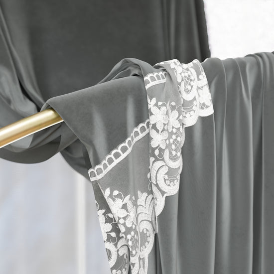 PETTI Tenda A Pannello In Velluto Per Interni Con Anelli E Pizzo Rebrodè, 140x280 Cm, Grigio Scuro By Sissy