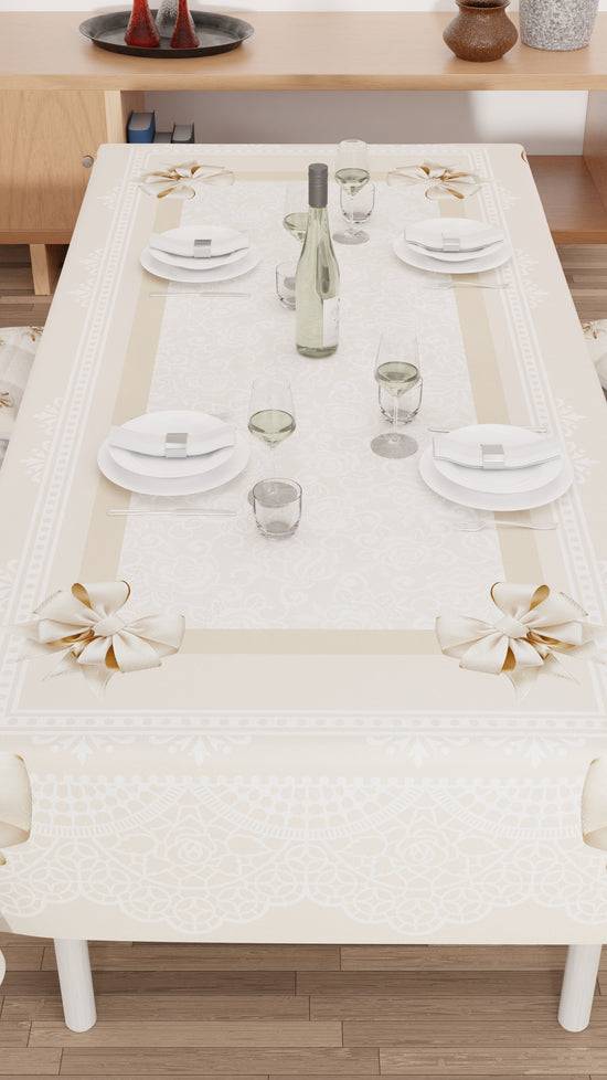 PETTI Tovaglia Da Tavola Antimacchia, Copritavolo Da Cucina, Fiocco Beige