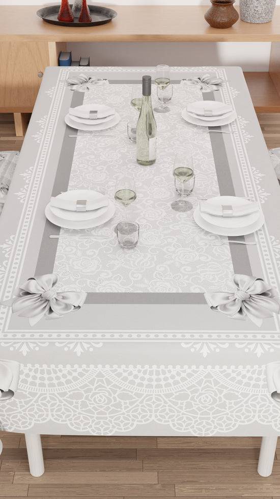 PETTI Tovaglia Da Tavola Antimacchia, Copritavolo Da Cucina, Fiocco Grigio