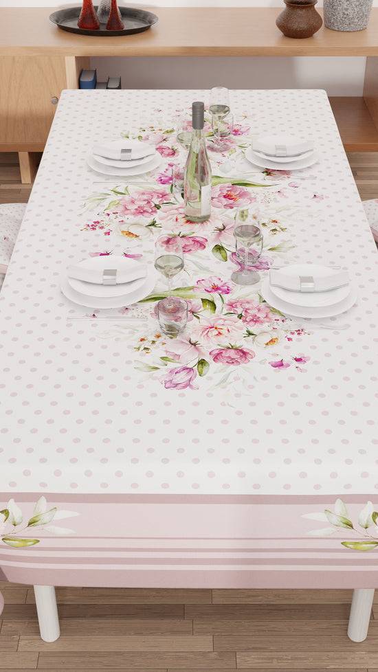 PETTI Tovaglia Da Tavola Antimacchia, Copritavolo Da Cucina, Shabby Pois Cipria