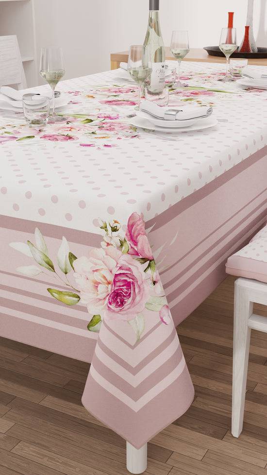 PETTI Tovaglia Da Tavola Antimacchia, Copritavolo Da Cucina, Shabby Pois Cipria