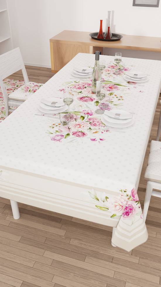 PETTI Tovaglia Da Tavola Antimacchia, Copritavolo Da Cucina, Shabby Pois Beige