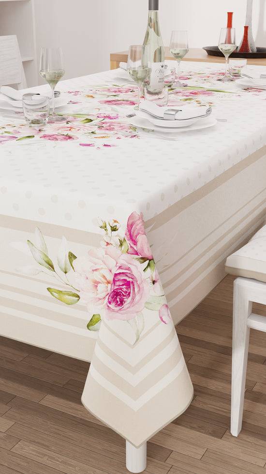 PETTI Tovaglia Da Tavola Antimacchia, Copritavolo Da Cucina, Shabby Pois Beige