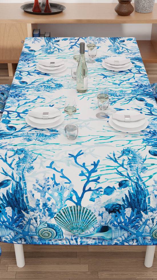 PETTI Tovaglia Da Tavola Antimacchia, Copritavolo Da Cucina, Corallo Blu