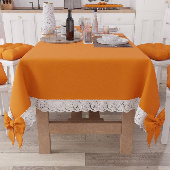 PETTI Tovaglia Da Tavola Shabby Chic Copritavolo Con Pizzo E Fiocchi Arancio