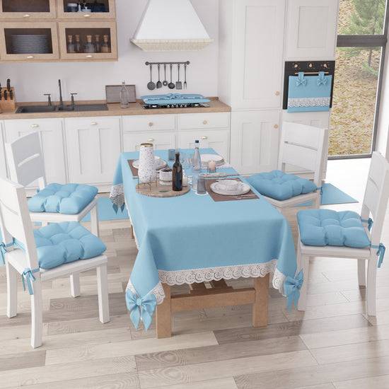 PETTI Tovaglia Da Tavola Shabby Chic Copritavolo Con Pizzo E Fiocchi Celeste