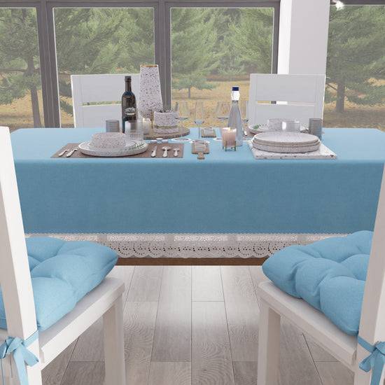 PETTI Tovaglia Da Tavola Shabby Chic Copritavolo Con Pizzo E Fiocchi Celeste