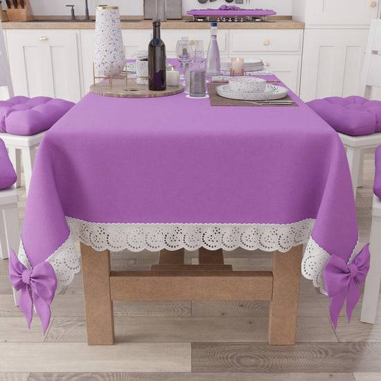 PETTI Tovaglia Da Tavola Shabby Chic Copritavolo Con Pizzo E Fiocchi Lilla