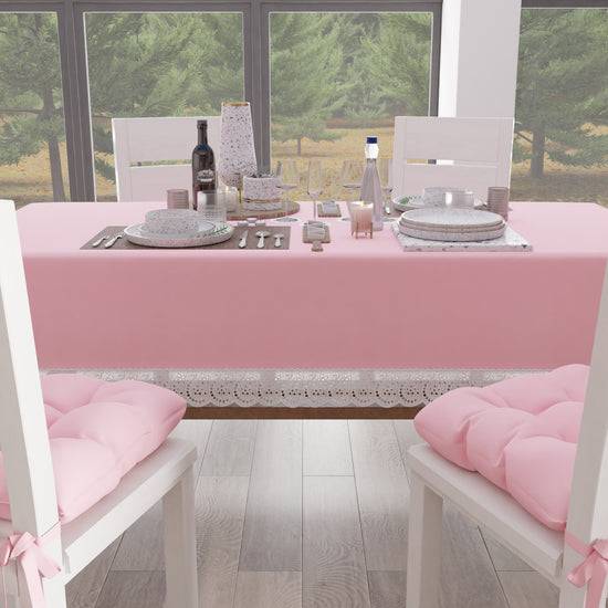 PETTI Tovaglia Da Tavola Shabby Chic Copritavolo Con Pizzo E Fiocchi Rosa