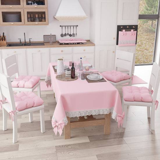 PETTI Tovaglia Da Tavola Shabby Chic Copritavolo Con Pizzo E Fiocchi Rosa
