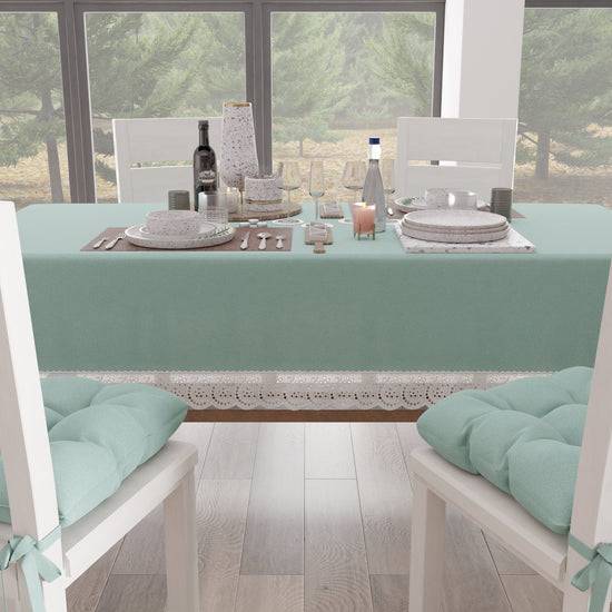 PETTI Tovaglia Da Tavola Shabby Chic Copritavolo Con Pizzo E Fiocchi Verde Acqua
