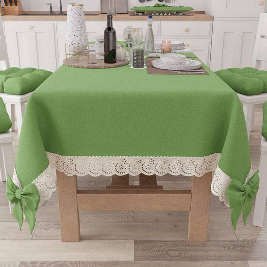 PETTI Tovaglia Da Tavola Shabby Chic Copritavolo Con Pizzo E Fiocchi Verde