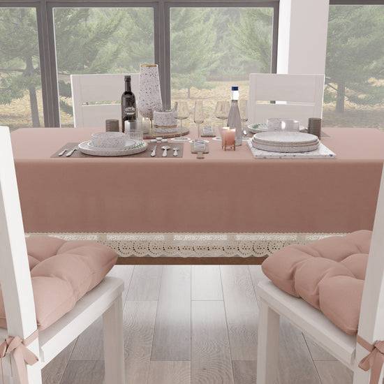 PETTI Tovaglia Da Tavola Shabby Chic Copritavolo Con Pizzo E Fiocchi Cipria