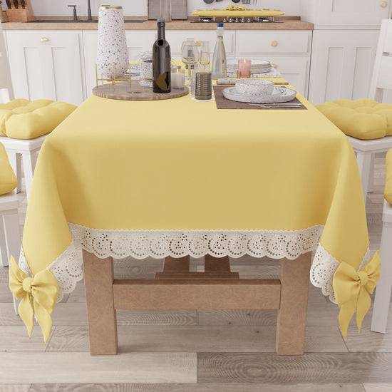 PETTI Tovaglia Da Tavola Shabby Chic Copritavolo Con Pizzo E Fiocchi Giallo