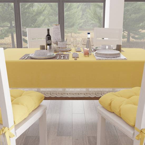 PETTI Tovaglia Da Tavola Shabby Chic Copritavolo Con Pizzo E Fiocchi Giallo