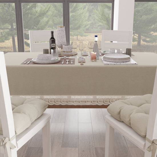 PETTI Tovaglia Da Tavola Shabby Chic Copritavolo Con Pizzo E Fiocchi Beige
