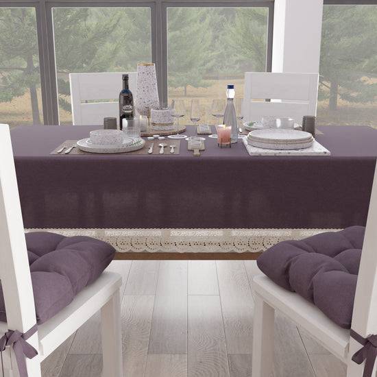 PETTI Tovaglia Da Tavola Shabby Chic Copritavolo Con Pizzo E Fiocchi Malva