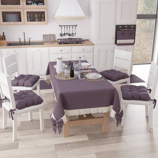 PETTI Tovaglia Da Tavola Shabby Chic Copritavolo Con Pizzo E Fiocchi Malva