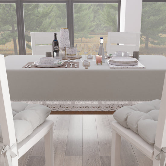 PETTI Tovaglia Da Tavola Shabby Chic Copritavolo Con Pizzo E Fiocchi Grigio Chiaro