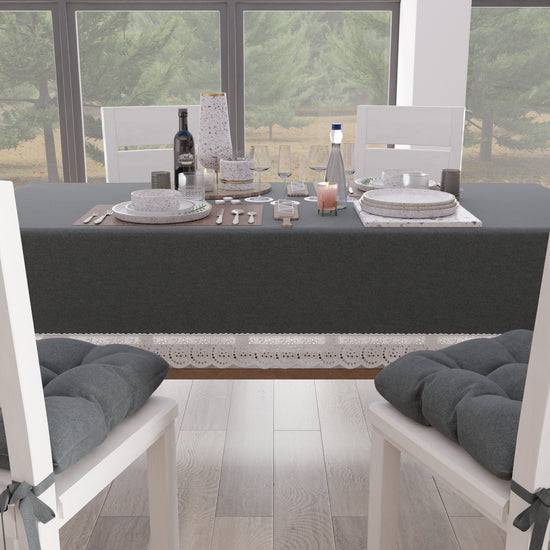 PETTI Tovaglia Da Tavola Shabby Chic Copritavolo Con Pizzo E Fiocchi Grigio Scuro