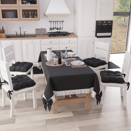 PETTI Tovaglia Da Tavola Shabby Chic Copritavolo Con Pizzo E Fiocchi Nero