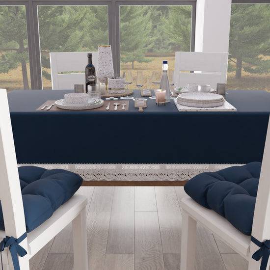 PETTI Tovaglia Da Tavola Shabby Chic Copritavolo Con Pizzo E Fiocchi Blu Notte