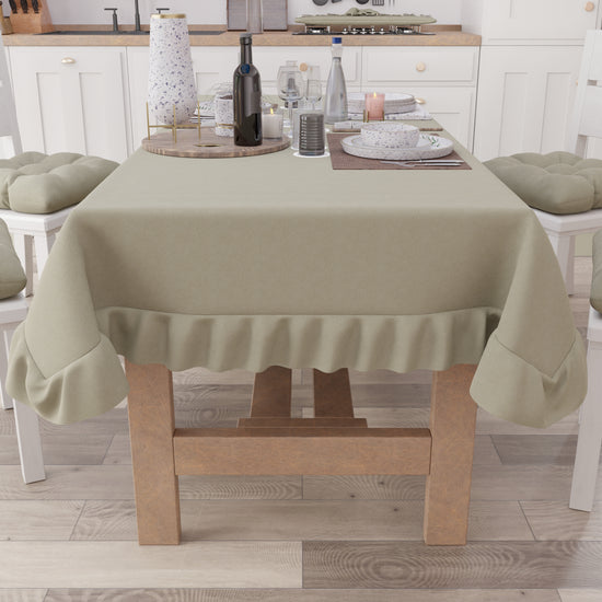 PETTI Tovaglia Da Tavola, Tovaglia Con Volant, Copritavolo Con Volant, Sabbia