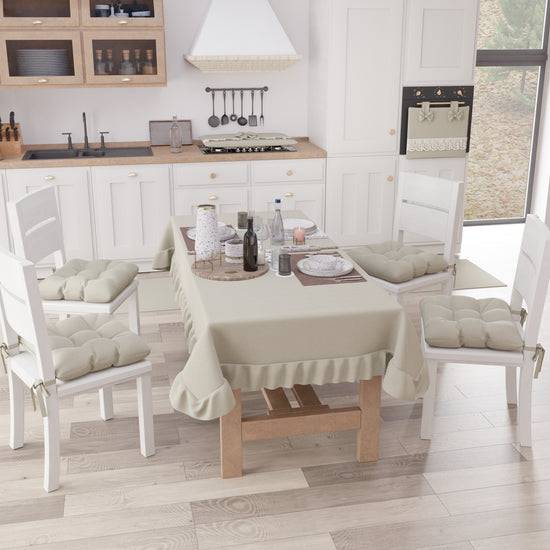 PETTI Tovaglia Da Tavola, Tovaglia Con Volant, Copritavolo Con Volant, Beige