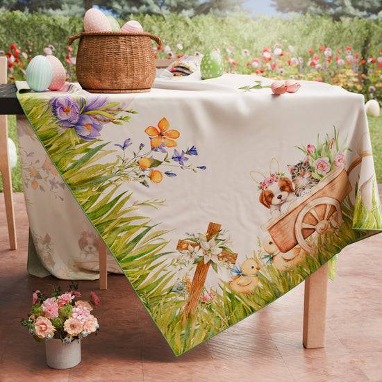 PETTI Tovaglia Pasquale Da Tavola Antimacchia, Copritavolo Pasqua Da Cucina Rabbit