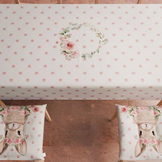 PETTI Tovaglia Pasquale Da Tavola Antimacchia, Copritavolo Pasqua Da Cucina Pink Rabbit