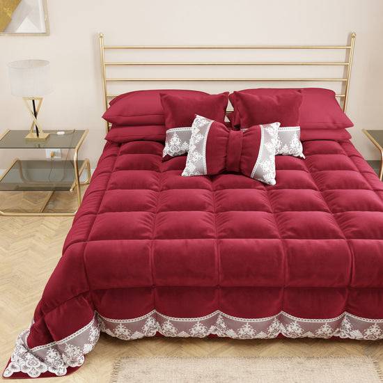 PETTI Trapunta Invernale In Morbido E Caldo Velluto E Balza Con Pizzo Rebrodè Bordeaux By Sissy