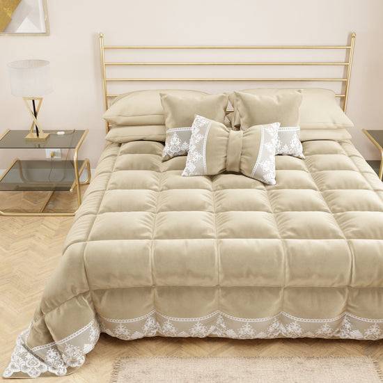 PETTI Trapunta Invernale In Morbido E Caldo Velluto E Balza Con Pizzo Rebrodè Panna By Sissy