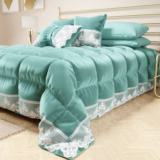 PETTI Trapunta Invernale In Morbido E Caldo Velluto E Balza Con Pizzo Rebrodè Tiffany By Sissy