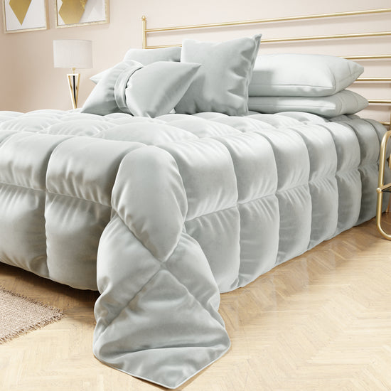 PETTI Trapunta, Trapunta Invernale Double Face In Morbido E Caldo Velluto Grigio Chiaro