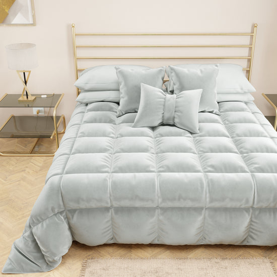 PETTI Trapunta, Trapunta Invernale Double Face in Morbido e Caldo Velluto Grigio Chiaro