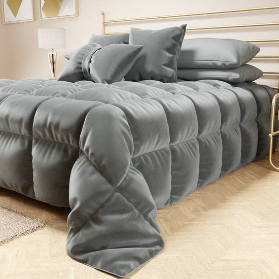 PETTI Trapunta, Trapunta Invernale Double Face In Morbido E Caldo Velluto Grigio Scuro