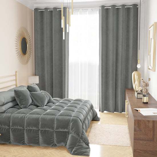 PETTI Trapunta, Trapunta Invernale Double Face In Morbido E Caldo Velluto Grigio Scuro