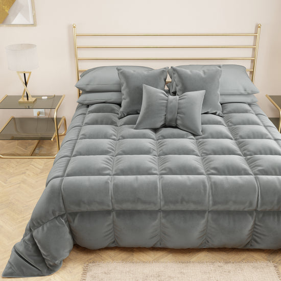 PETTI Trapunta, Trapunta Invernale Double Face in Morbido e Caldo Velluto Grigio Scuro