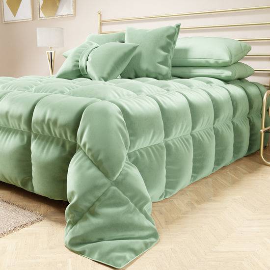 PETTI Trapunta, Trapunta Invernale Double Face In Morbido E Caldo Velluto Salvia