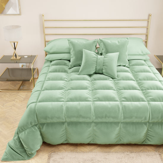 PETTI Trapunta, Trapunta Invernale Double Face in Morbido e Caldo Velluto Salvia