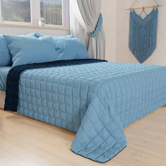 PETTI Trapuntino Copriletto Primaverile Autunnale Double Face Celeste Blu