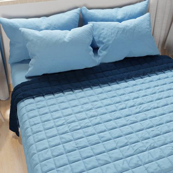 PETTI Trapuntino Copriletto Primaverile Autunnale Double Face Celeste Blu