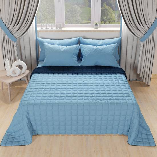 PETTI Trapuntino Copriletto Primaverile Autunnale Double Face Celeste Blu