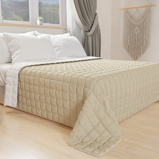 PETTI Trapuntino Copriletto Primaverile Autunnale Double Face Bianco Tortora