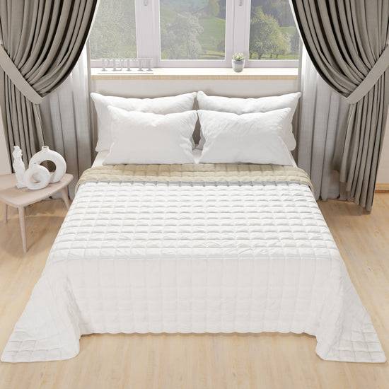 PETTI Trapuntino Copriletto Primaverile Autunnale Double Face Bianco Tortora