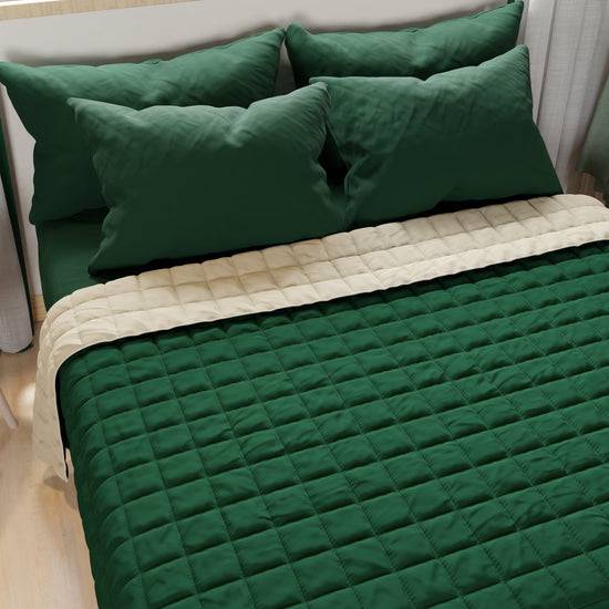 PETTI Trapuntino Copriletto Primaverile Autunnale Double Face Verde Tortora