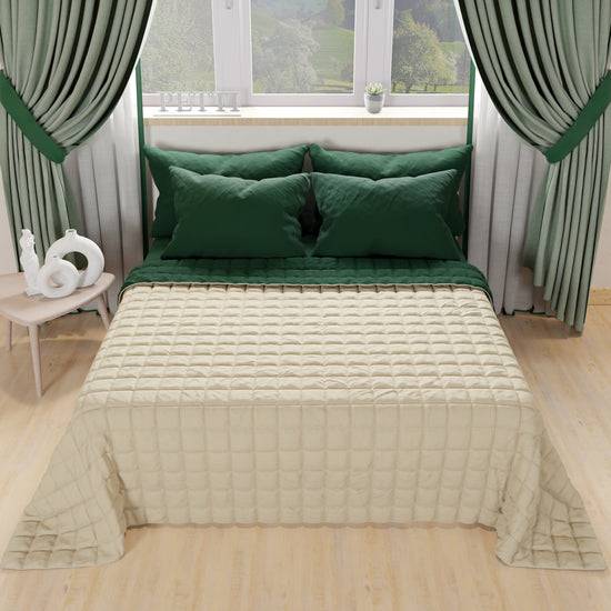 PETTI Trapuntino Copriletto Primaverile Autunnale Double Face Verde Tortora